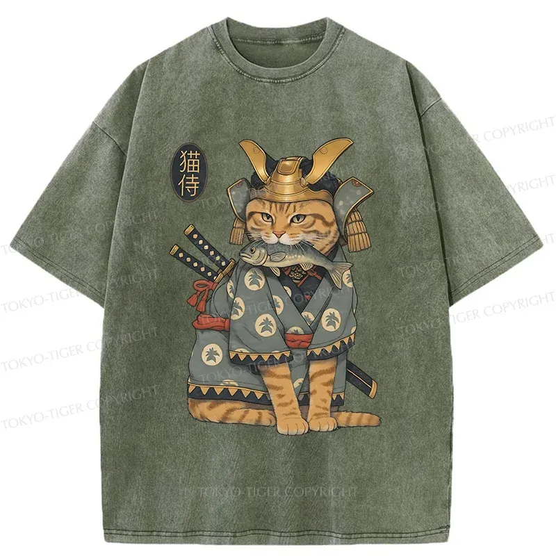 Tokyo-Tiger Cat Japanese General Washed T-Shirt