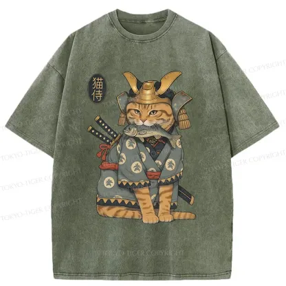 Tokyo-Tiger Cat Japanese General Washed T-Shirt