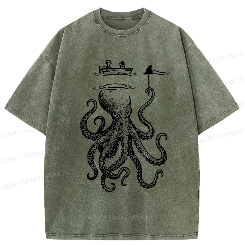 Tokyo-Tiger Octopus Disguised As Shark Washed T-Shirt