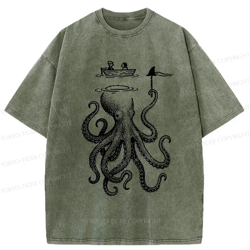Tokyo-Tiger Octopus Disguised As Shark Washed T-Shirt