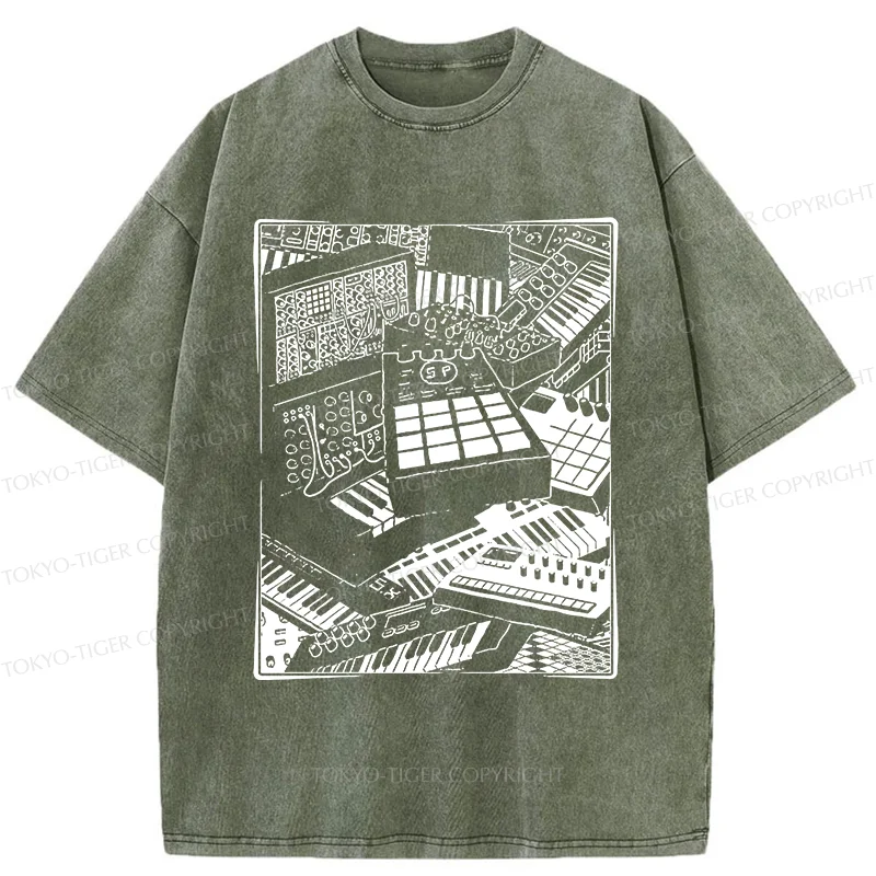 Tokyo-Tiger Retro Synthesizer Washed T-Shirt