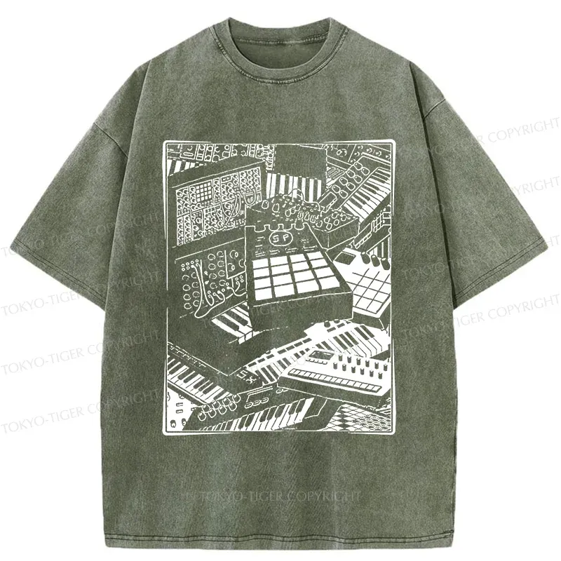 Tokyo-Tiger Retro Synthesizer Washed T-Shirt Sale