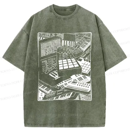 Tokyo-Tiger Retro Synthesizer Washed T-Shirt