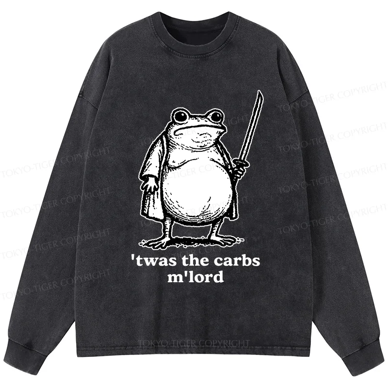 Tokyo-Tiger Funny Fat Samurai Frog Washed Long Sleeve T-Shirt