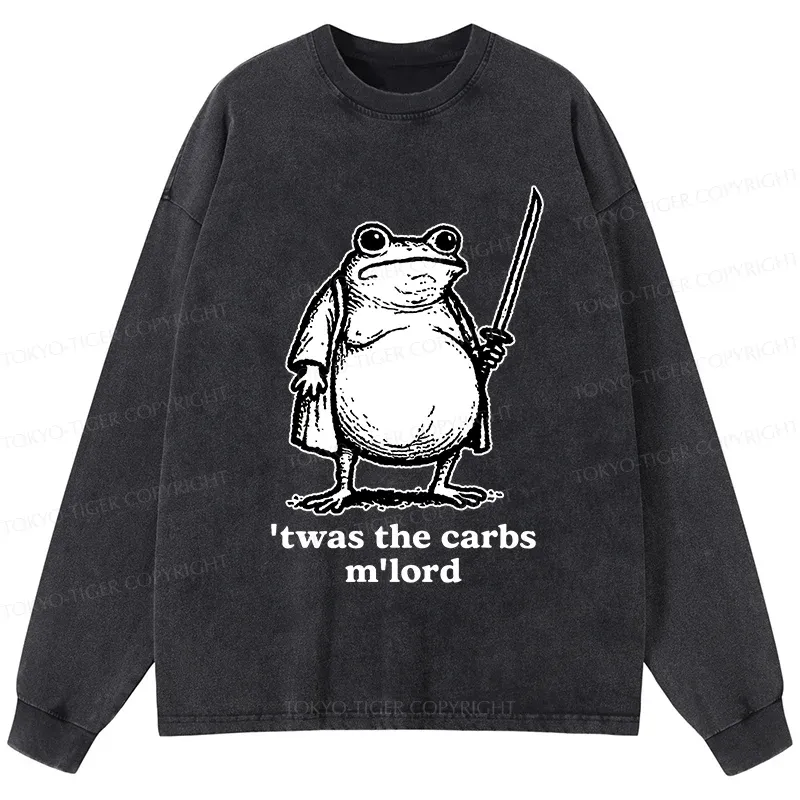 Tokyo-Tiger Funny Fat Samurai Frog Washed Long Sleeve T-Shirt