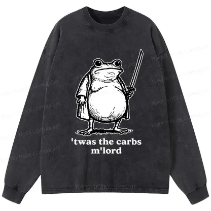 Tokyo-Tiger Funny Fat Samurai Frog Washed Long Sleeve T-Shirt