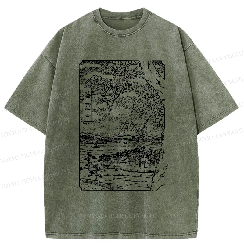 Tokyo-Tiger Retro Sakura Tree Washed T-Shirt