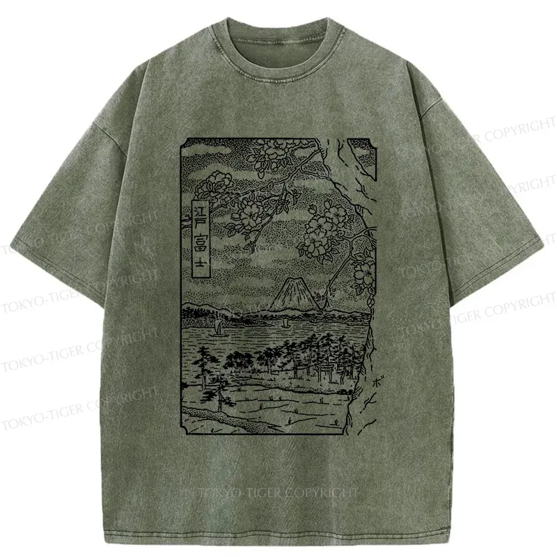 Tokyo-Tiger Retro Sakura Tree Washed T-Shirt