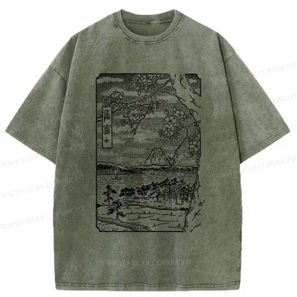 Tokyo-Tiger Retro Sakura Tree Washed T-Shirt
