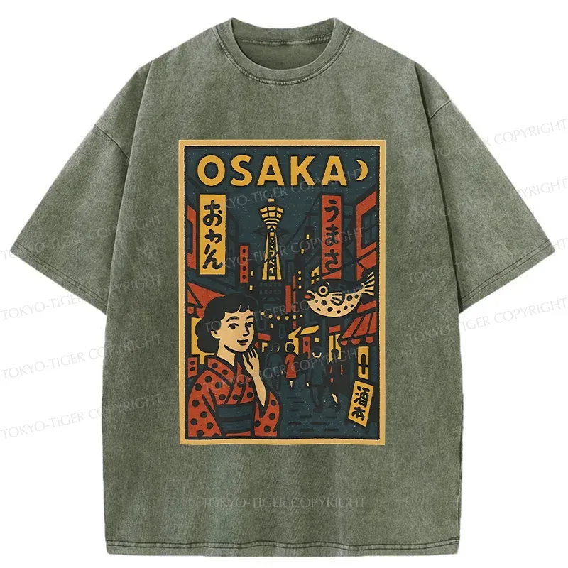 Tokyo-Tiger Osaka Street Scene Washed T-Shirt