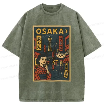 Tokyo-Tiger Osaka Street Scene Washed T-Shirt