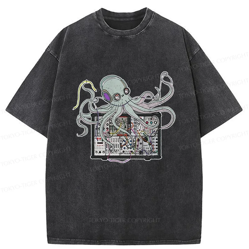 Tokyo-Tiger Octopus Synthesizer Washed T-Shirt