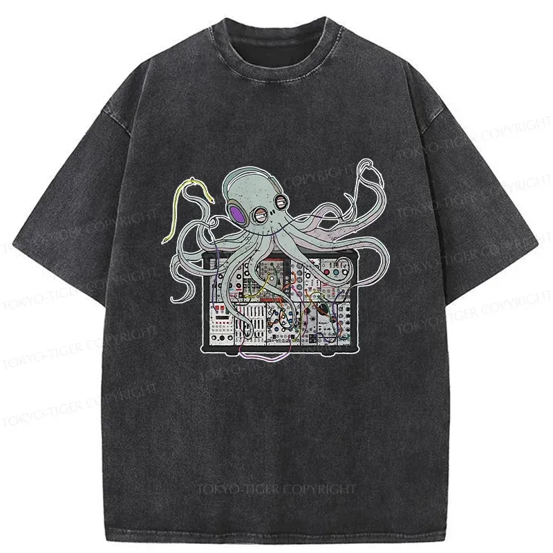 Tokyo-Tiger Octopus Synthesizer Washed T-Shirt