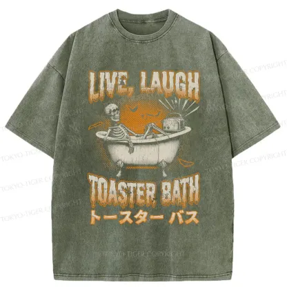 Tokyo-Tiger Skeleton Taking A Bath Washed T-Shirt