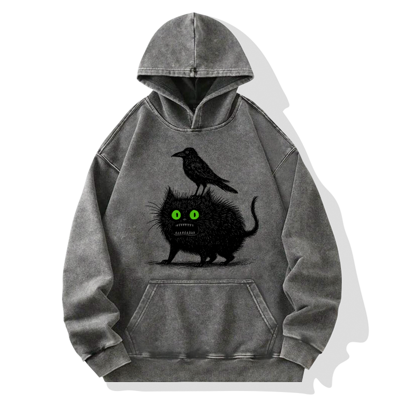 Tokyo-Tiger Crow And Black Cat Washed Hoodie