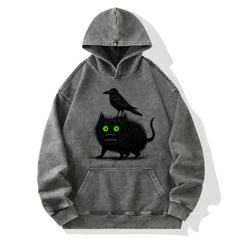 Tokyo-Tiger Crow And Black Cat Washed Hoodie