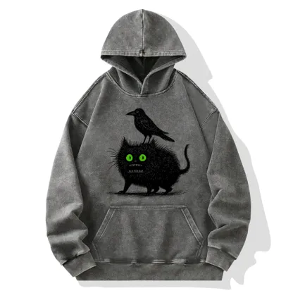 Tokyo-Tiger Crow And Black Cat Washed Hoodie
