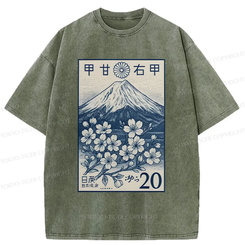 Tokyo-Tiger Vintage Sakura Stamp Washed T-Shirt