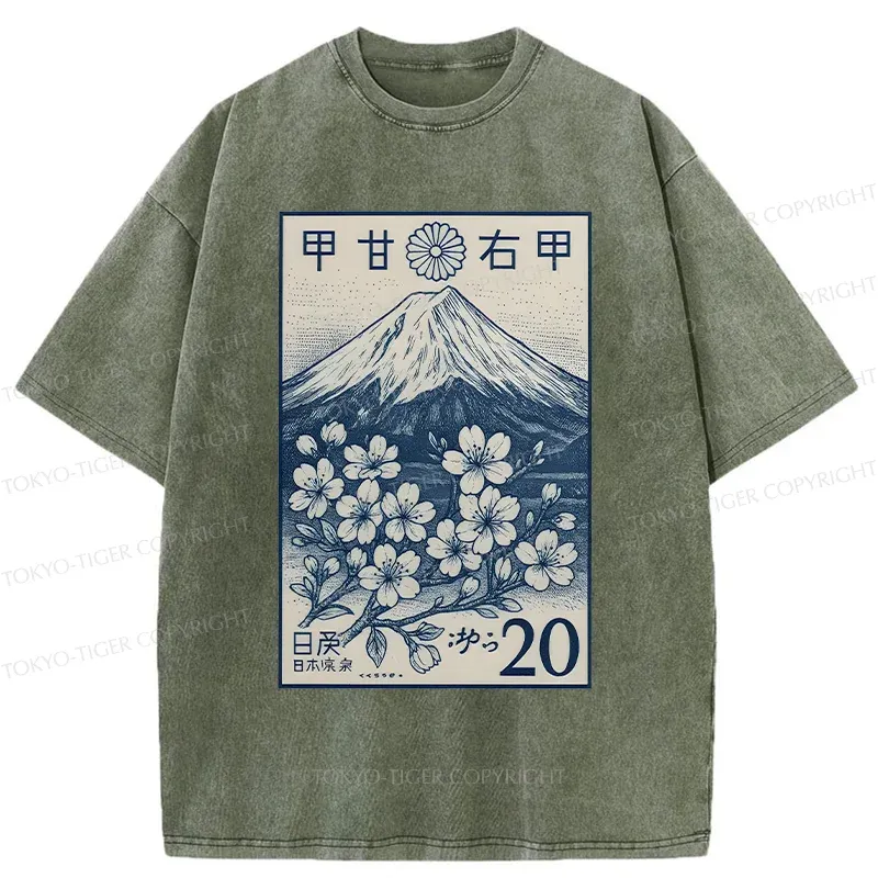 Tokyo-Tiger Vintage Sakura Stamp Washed T-Shirt