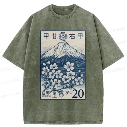 Tokyo-Tiger Vintage Sakura Stamp Washed T-Shirt