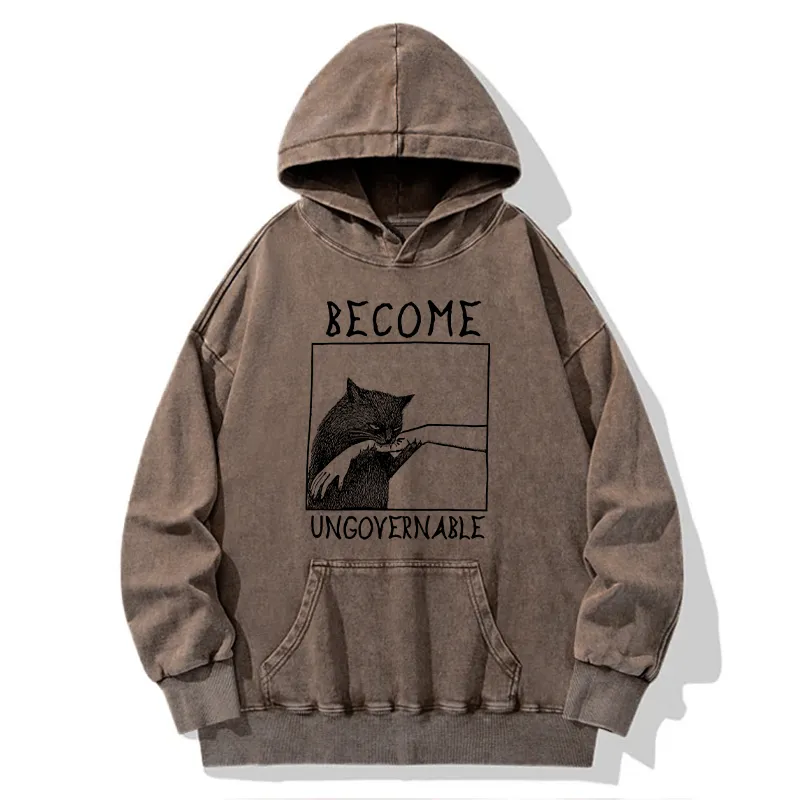 Tokyo-Tiger Cat Biting Arm Washed Hoodie