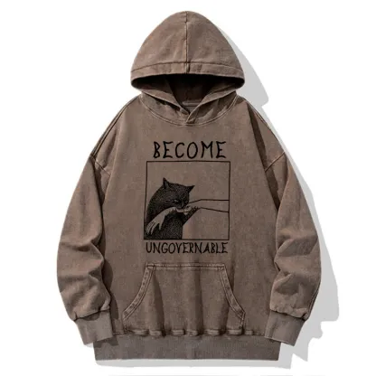 Tokyo-Tiger Cat Biting Arm Washed Hoodie