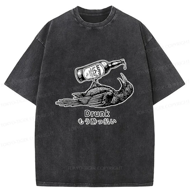 Tokyo-Tiger Drinking Crow Washed T-Shirt