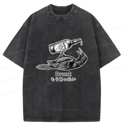Tokyo-Tiger Drinking Crow Washed T-Shirt