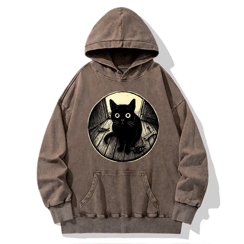 Tokyo-Tiger Waiting Black Cat Washed Hoodie