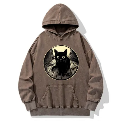 Tokyo-Tiger Waiting Black Cat Washed Hoodie