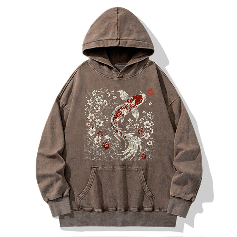 Tokyo-Tiger Vintage Sakura And Koi Washed Hoodie