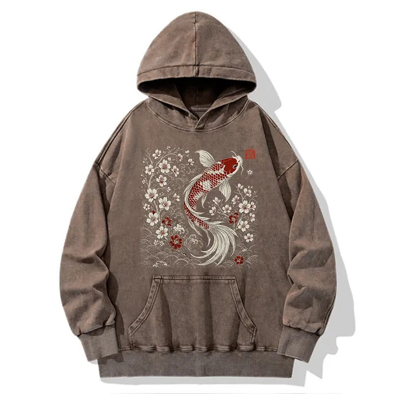 Tokyo-Tiger Vintage Sakura And Koi Washed Hoodie
