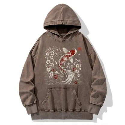 Tokyo-Tiger Vintage Sakura And Koi Washed Hoodie