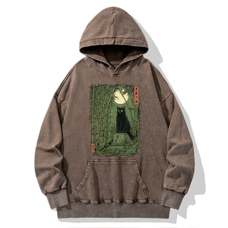 Tokyo-Tiger Black Cat In The Bamboo Forest Washed Hoodie