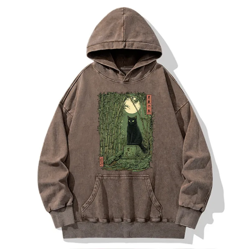Tokyo-Tiger Black Cat In The Bamboo Forest Washed Hoodie