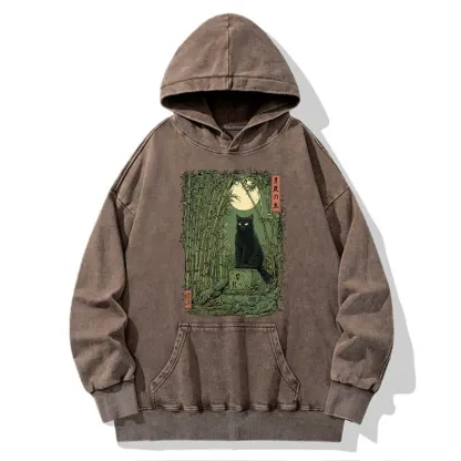 Tokyo-Tiger Black Cat In The Bamboo Forest Washed Hoodie