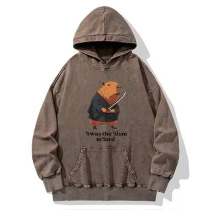Tokyo-Tiger Focused Samurai Capybara Washed Hoodie