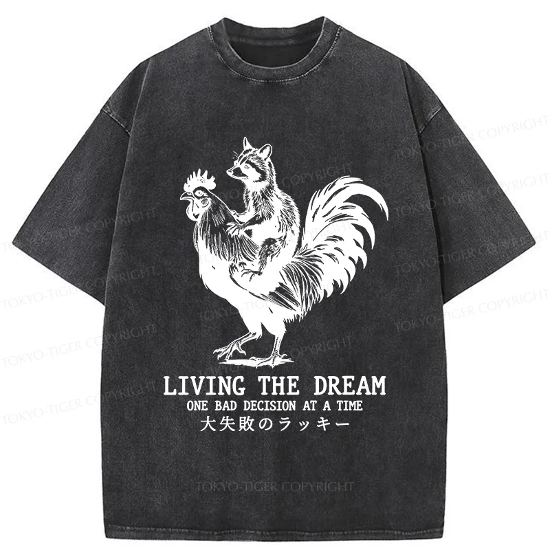 Tokyo-Tiger Raccoon Riding A Chicken Washed T-Shirt