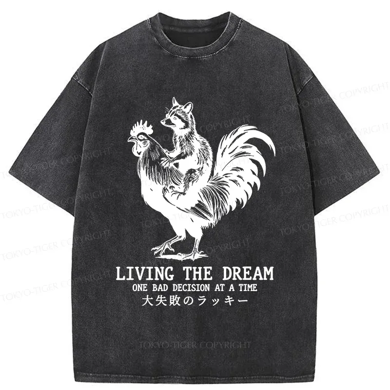 Tokyo-Tiger Raccoon Riding A Chicken Washed T-Shirt