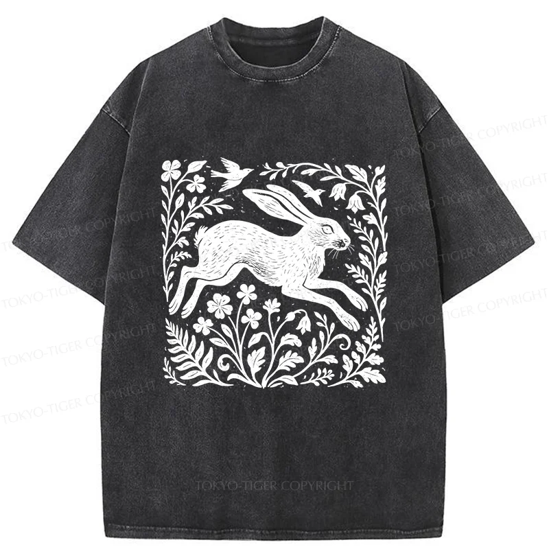 Tokyo-Tiger Woodcut Rabbit Washed T-Shirt