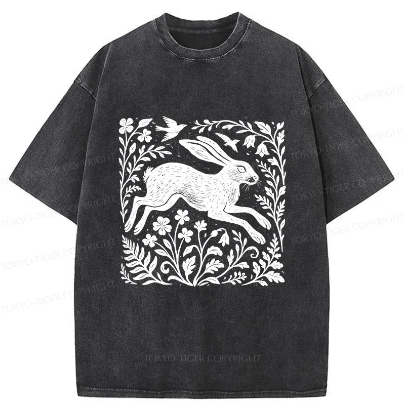 Tokyo-Tiger Woodcut Rabbit Washed T-Shirt