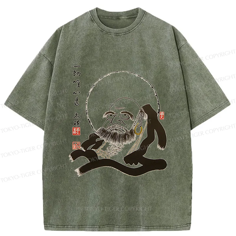 Tokyo-Tiger Funny Buddha Washed T-Shirt