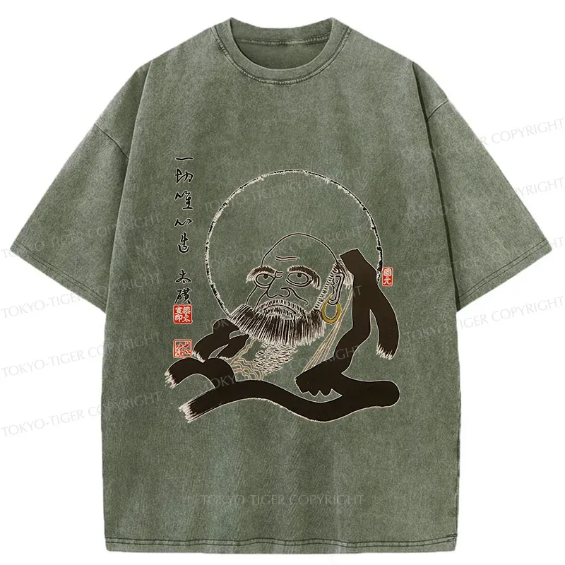Tokyo-Tiger Funny Buddha Washed T-Shirt