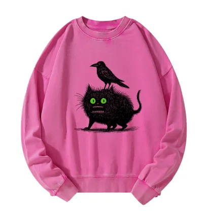 Tokyo-Tiger Crow And Black Cat Washed Sweatshirt