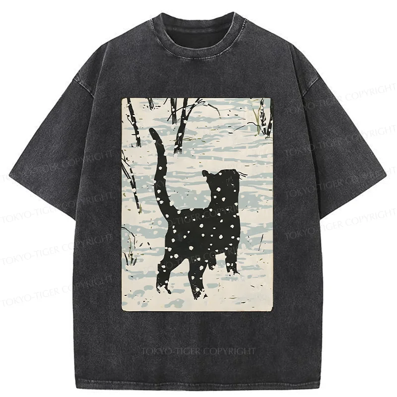 Tokyo-Tiger Cat In The Snow Washed T-Shirt