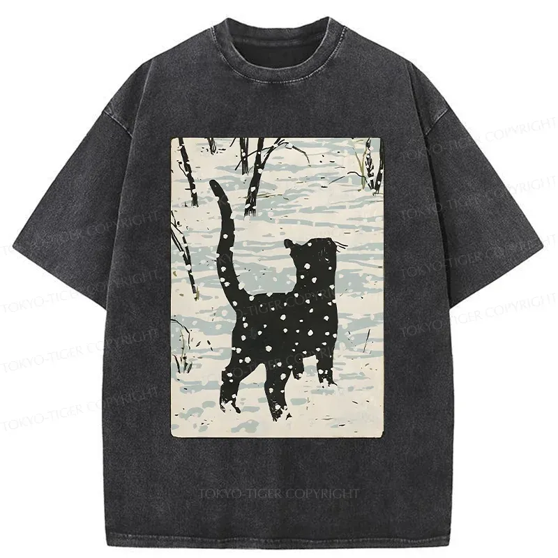 Tokyo-Tiger Cat In The Snow Washed T-Shirt Sale