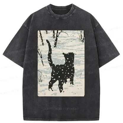 Tokyo-Tiger Cat In The Snow Washed T-Shirt