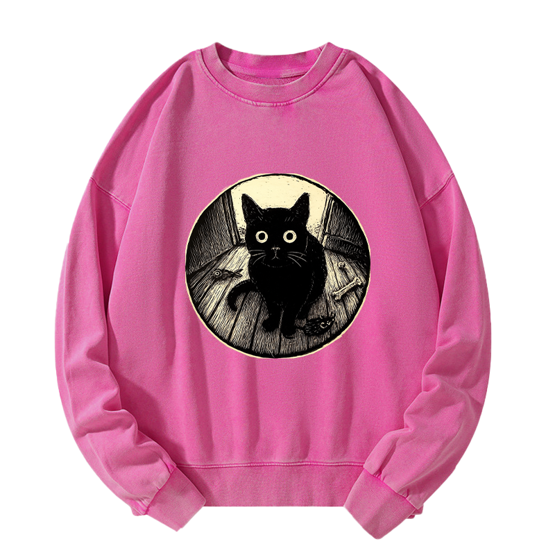 Tokyo-Tiger Waiting Black Cat Washed Sweatshirt