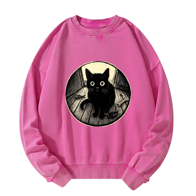 Tokyo-Tiger Waiting Black Cat Washed Sweatshirt