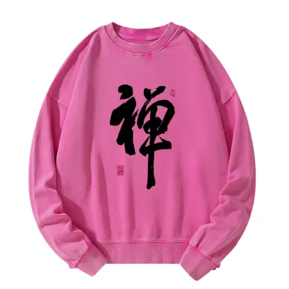 Tokyo-Tiger Japanese Zen Kanji Washed Sweatshirt